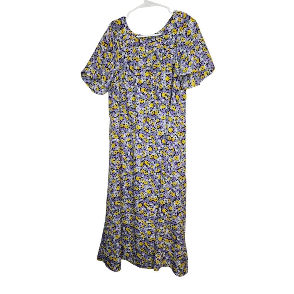 Handmade Prairie Floral Dress Purple Yellow Cottagecore Grandmacore Loose Fit - Picture 3 of 6